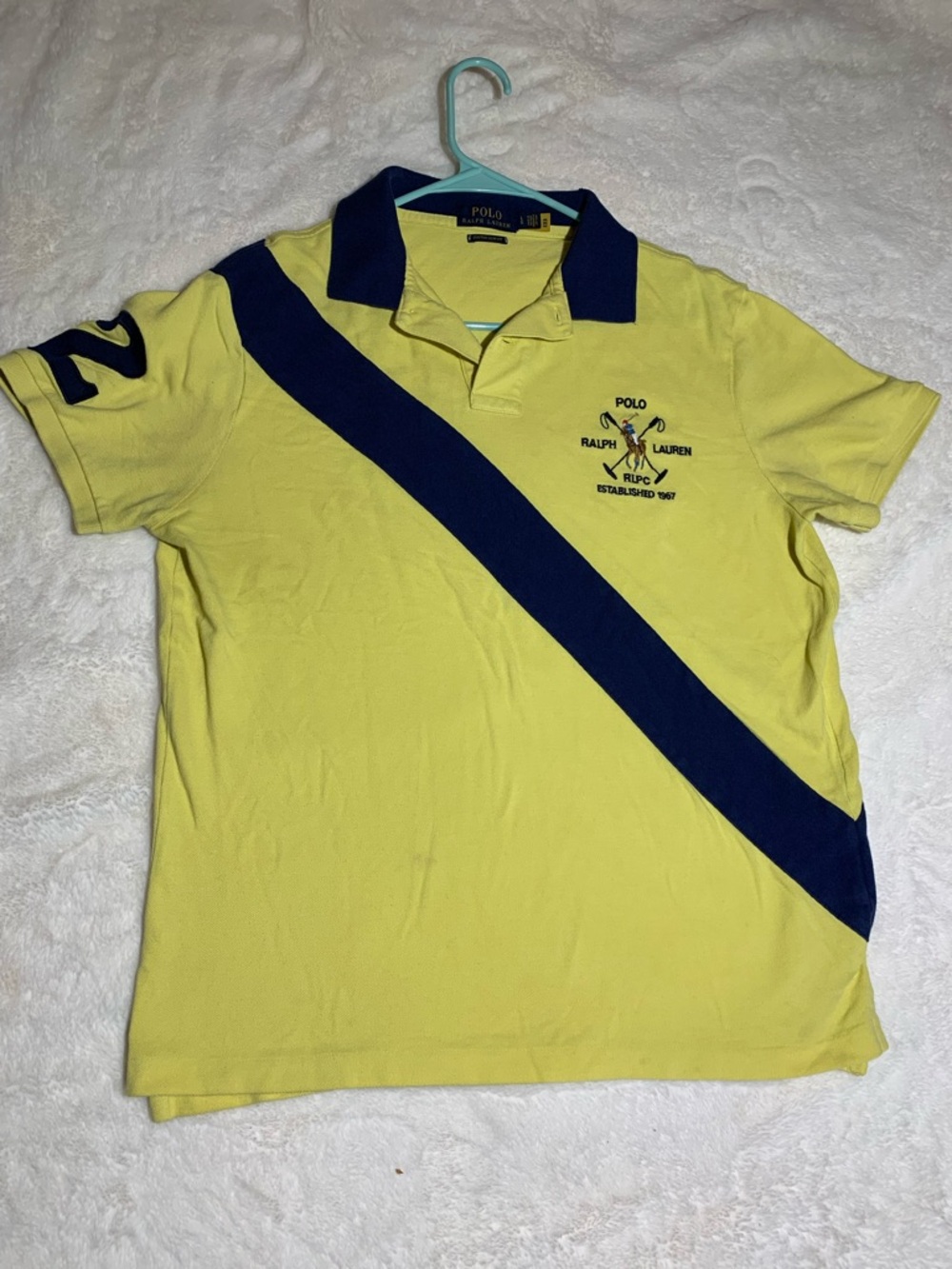 Polo by Ralph Lauren Yellow Polo with Navy Diagonal Stripe